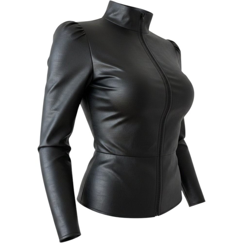 JLUXLABEL Sz M Black Full Zip Jacket Mock Neck Lightweight Stretch